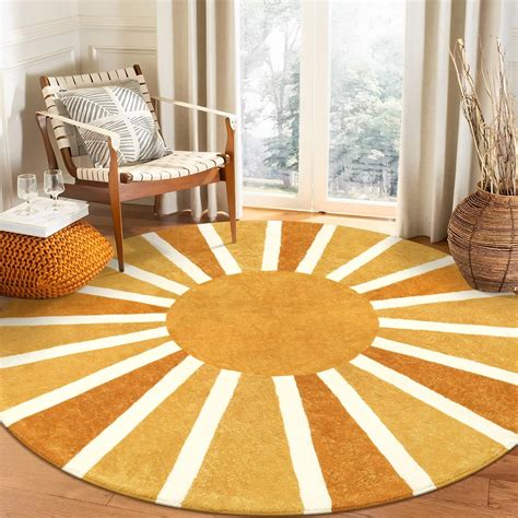 Amazon.com: Lahome Sun Round Rug: 3ft Washable & Non-Slip Distressed ...