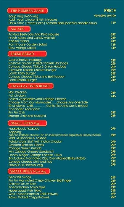 Menu at The Number Game, Pune