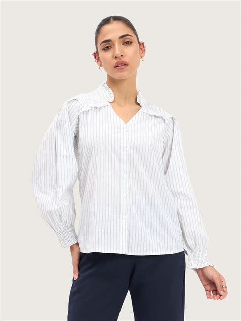 Buy Mabel Striped Button Down Top - Blue Stripes Color | Top or Shirts ...