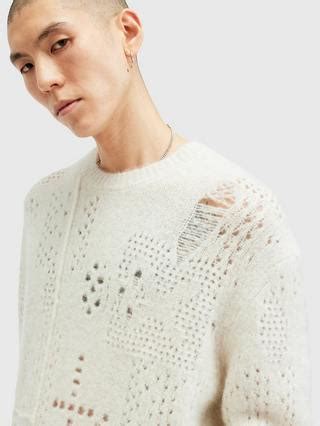 AllSaints Hadwin Alpaca Wool Blend Distressed Crew Jumper, Ecru White