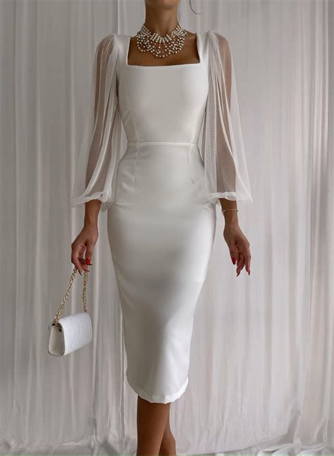 Long Sleeves Square Neckline Sheath/Column Cocktail Dresses - Missacc