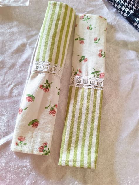 Sajja Floral Cotton Cloth Green White Striped Floral Fridge Handle ...