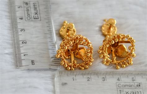 Gold tone kerala style green mango 3 petal of jhumkka dj-48380 – dreamjwell