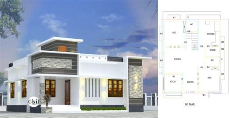 700 Sq Ft 2BHK Contemporary Style Single-Storey House And Free Plan | Engineering Discoveries