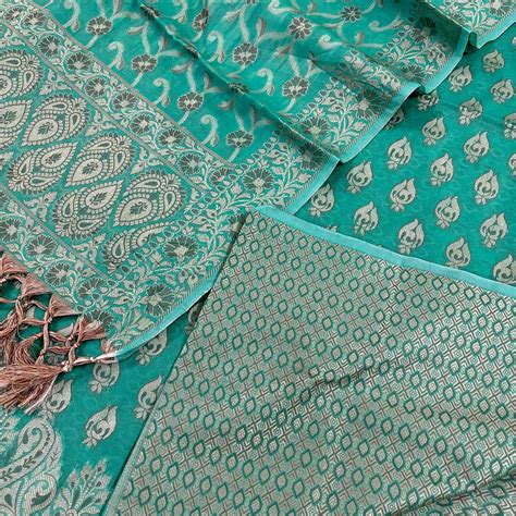 Sea Green Pakki Carry Fire Cotton Silk Banarasi Suit – Mohsin Textiles
