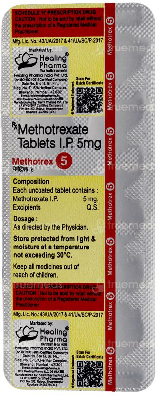 Methotrex 5 Tablet 10 - Uses, Side Effects, Dosage, Price | Truemeds