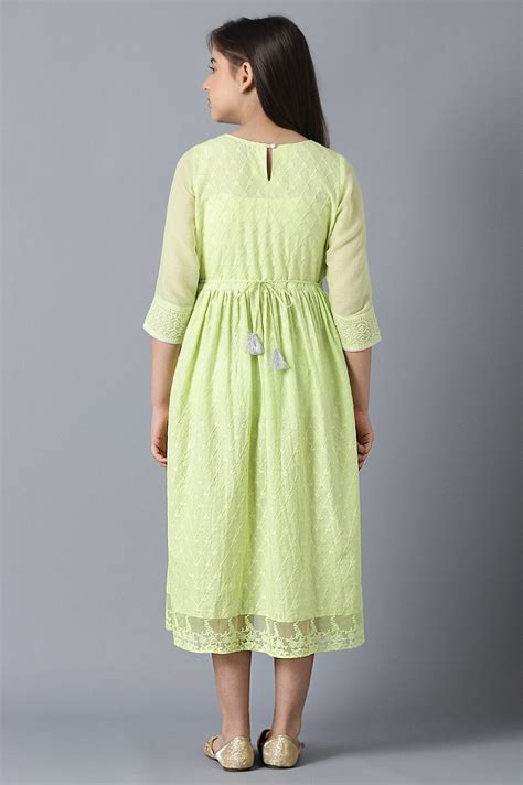 Buy Girls Green Sequinned Flared Schiffli Dress Online for Woman | Shop ...