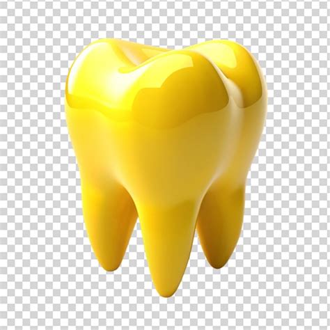 A yellow tooth with a yellow root and a yellow crown on transparent ...