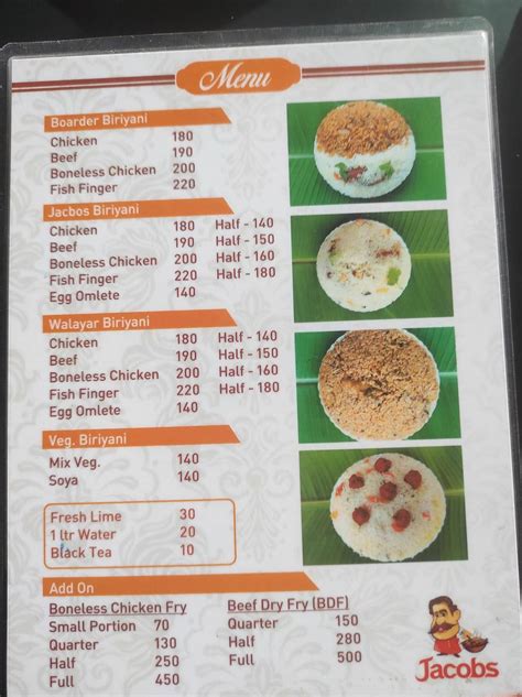 Menu at JACOBS KERALA KITCHEN, Kochi
