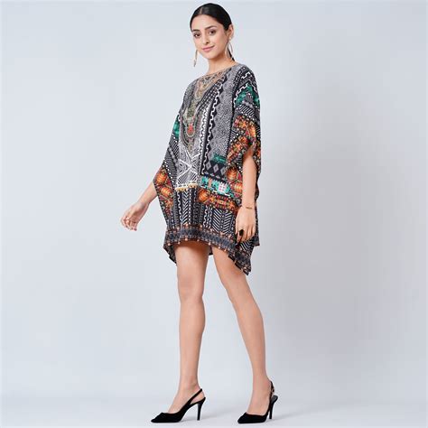 Black Geometric Print Kaftan for Women – Embellished | First Resort by ...