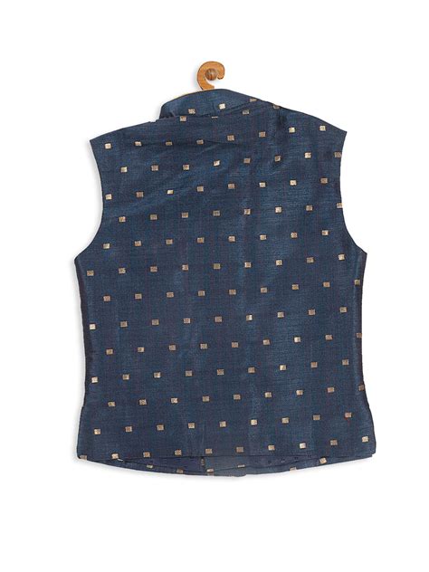 VASTRAMAY SISHU Boy's Gold-Toned & Blue Color Woven Design Nehru Jacke ...