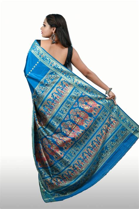 Sky Blue Baluchari Silk Saree 1000 Buti Double Meenakari Saree – living ...
