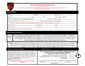Fillable Online CSA Fall b2014b U9U10 Registration Form Fax Email Print ...
