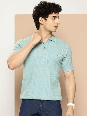 Buy CLAPTON Men Aqua Self Design Polo T-Shirt (M) Online