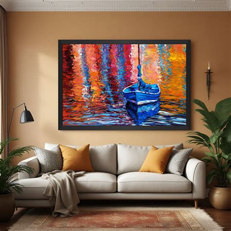 Hand Painted Boat Canvas Wall Art – Modern Living Room Decor – CIPHER ...