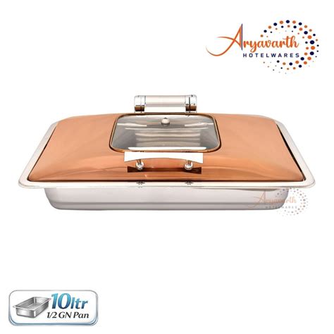 DW Chafing Dish with Square Half Glass Copper Lid, Any Where Stop Mech ...