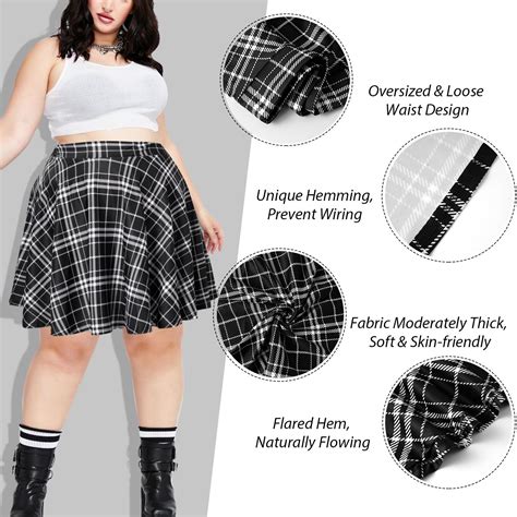 Women's Plus Size Mini Plaid Skirt - Black & White丨Moon Wood