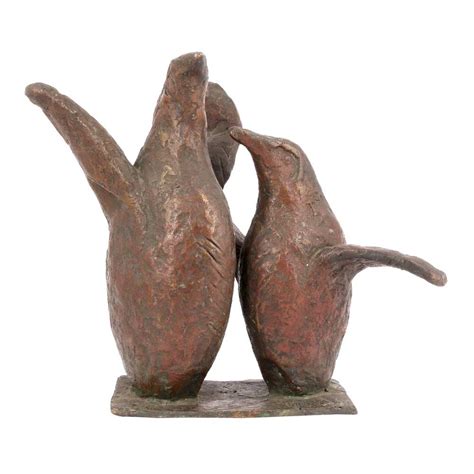 Crude Copper Mom and Baby Penguin Figurines