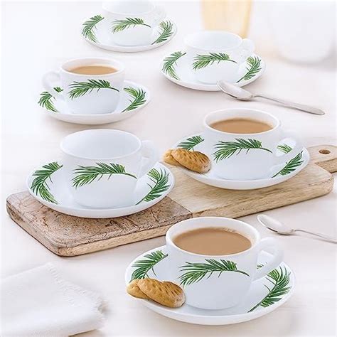 Larah by Borosil Stargazer Opalware Cup and Saucer Set of 12 pcs | Tea ...