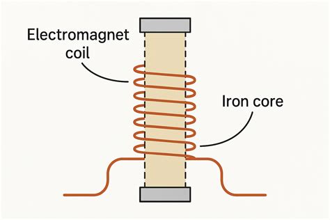 Electromagnet coil and iron core diagram