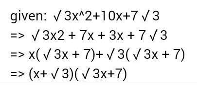 factorize √3x^2+10x+7√3=0 - Brainly.in