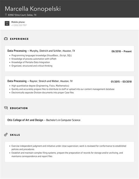 Image result for Data Processing Resume