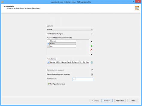 Dialog Stammdaten (Abfrage)