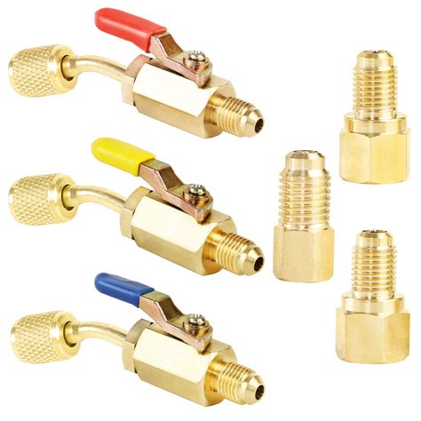 JIFETOR 6PCS Refrigerant and Vacuum Pump Adapters Kit, 1/4" AC Angled ...