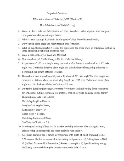 Question Bank for elective - Important Questions TE – Automation and ...