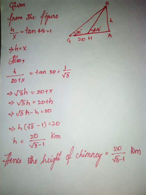 A person walking 20m towards a vertical chimney in a horizontal line ...