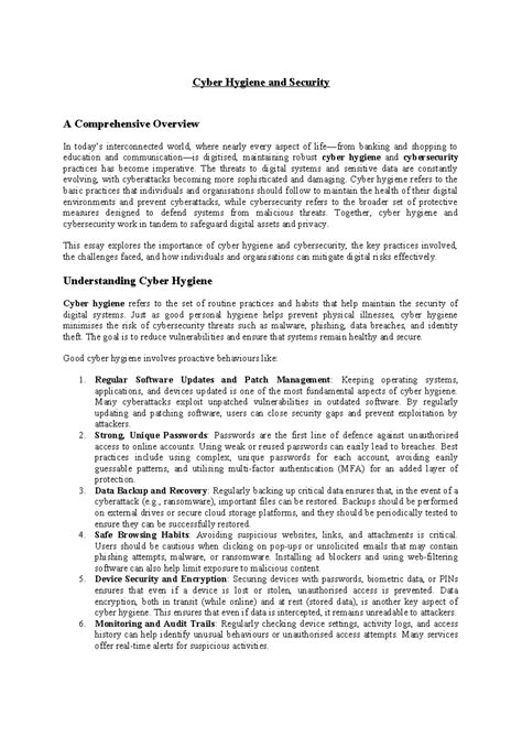 Cyber Hygiene & Cybersecurity: Best Practices & Threat Awareness - Studocu