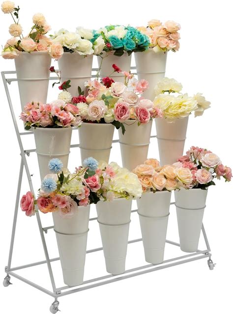 Amazon.com: TFCFL 3 Tier Flower Display Stands with 12 Buckets, White ...