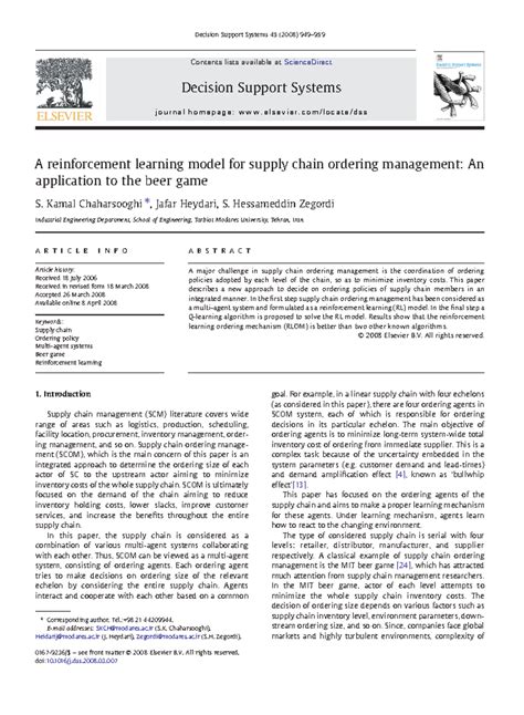 Reinforcement Learning in Supply Chain Ordering Management: Analyzing ...