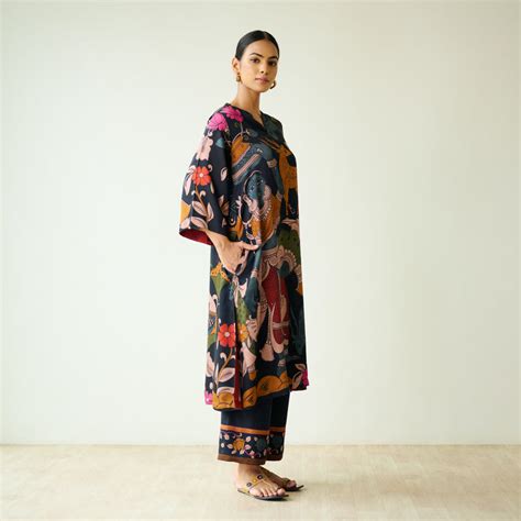 Buy Chitra Modal Satin Kurta Set - Black | Rustorange