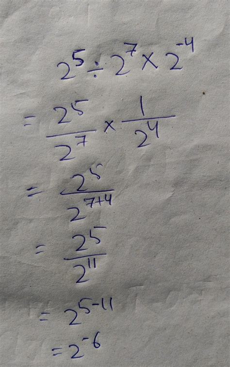 simplify and write the answer in exponential form (2⁵÷2⁷)×2 -⁴ - Brainly.in