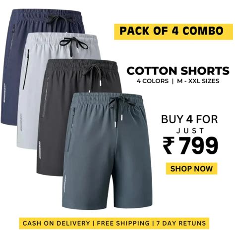 Combo of 4 Men's Stretchable Cotton Shorts – Shopping Villa