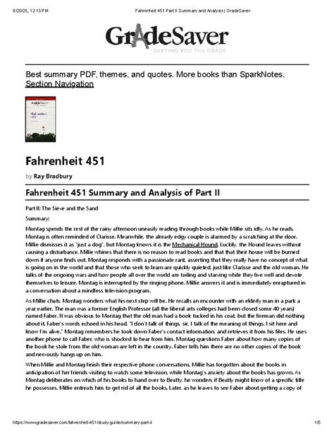 Fahrenheit 451 (Part II) Summary & Analysis - GradeSaver Insights - Studocu