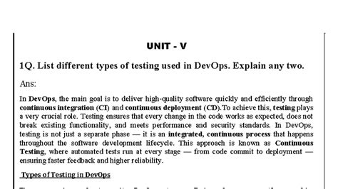 DevOps UNIT V Notes: Key Testing Types & Automation Insights - Studocu