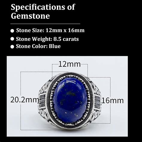 Buy KOOYIN Men Ring in Sterling Silver, Large Turquoise Lapis Ring with ...