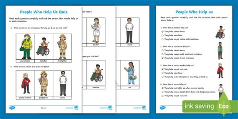 People Who Help Us Quiz Worksheet