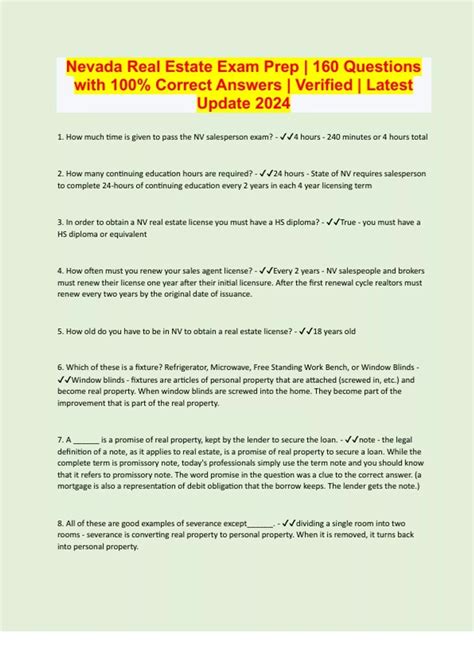 Nevada Real Estate Exam Prep | 160 Questions with 100% Correct Answers ...