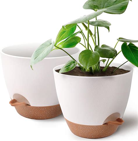 Buy 9 inch Plant Pots 2-Pack, Self Watering Flower Pots Indoor Outdoor ...
