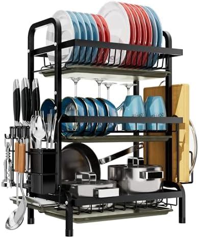 HROY Dish Drainer Rack S Shaped Dual Layers Dish Drying Rack Kitchen ...