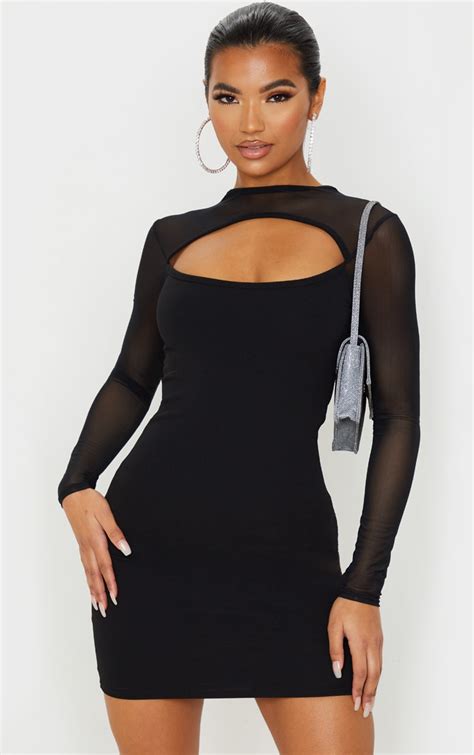 Buy bodycon mesh sleeve dress - In stock