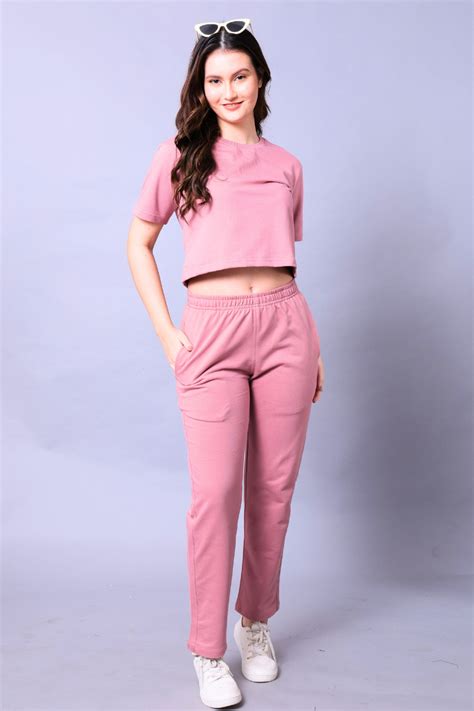 Fuchsia pink Women Co-Ord Set - Crop Top with Joggers – Lazy Lush