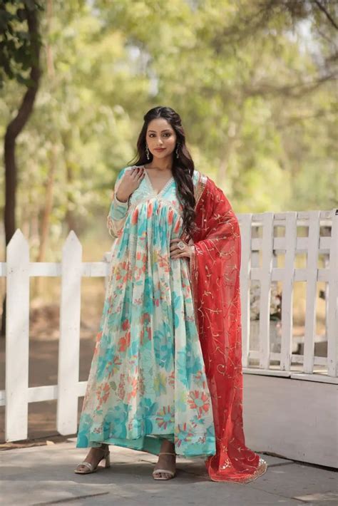 Premium Alia Cut Gown with Dupatta Set - Skyparrow