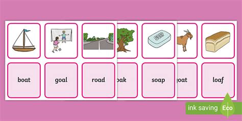 Alternative Spellings oa, oe, ow and o-e Matching Cards