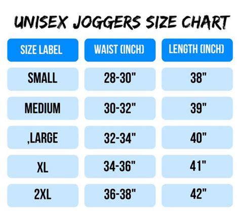 Unisex Joggers Size Chart – T Bhai