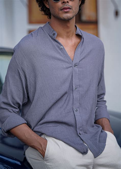 Crushed Cotton Men's Full Sleeve Solid Shirt : Lilac Grey – Mod Maven