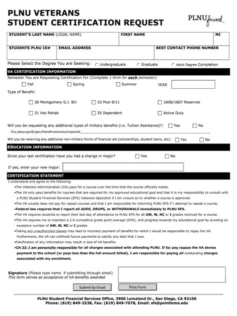 Fillable Online pointloma STUDENT CERTIFICATION REQUEST Fax Email Print ...